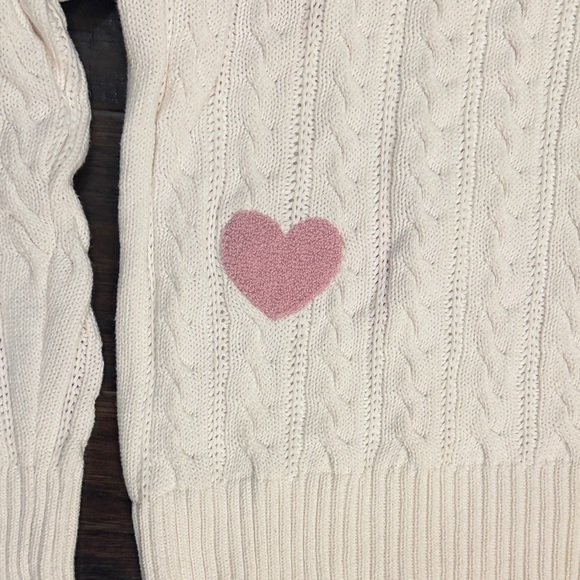 Beach Riot Sweater white with Pink Heart Accents cable knit crewneck - Picture 9 of 10